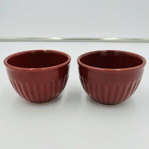 2 Paula Deen Burgundy Measuring Cup Prep Bowls Stoneware Ridged Oven Safe Red